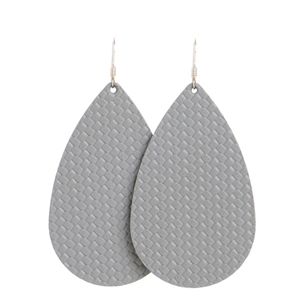 Nickel and Suede Large Teardrop Leather Earrings Slate Cardigan Gray
